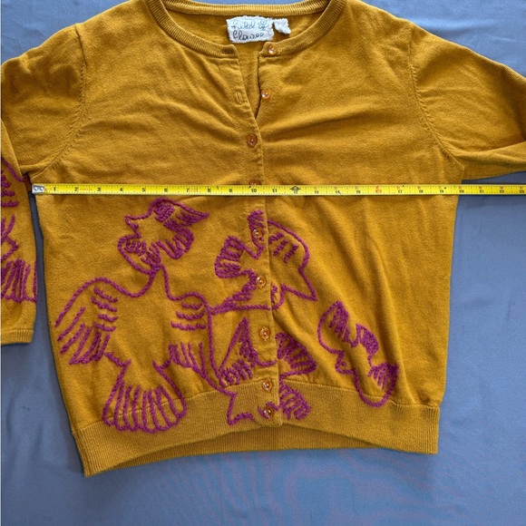 Elegant Mustard Cardigan Bird Motif Boho Cottagecore - Picture 5 of 6